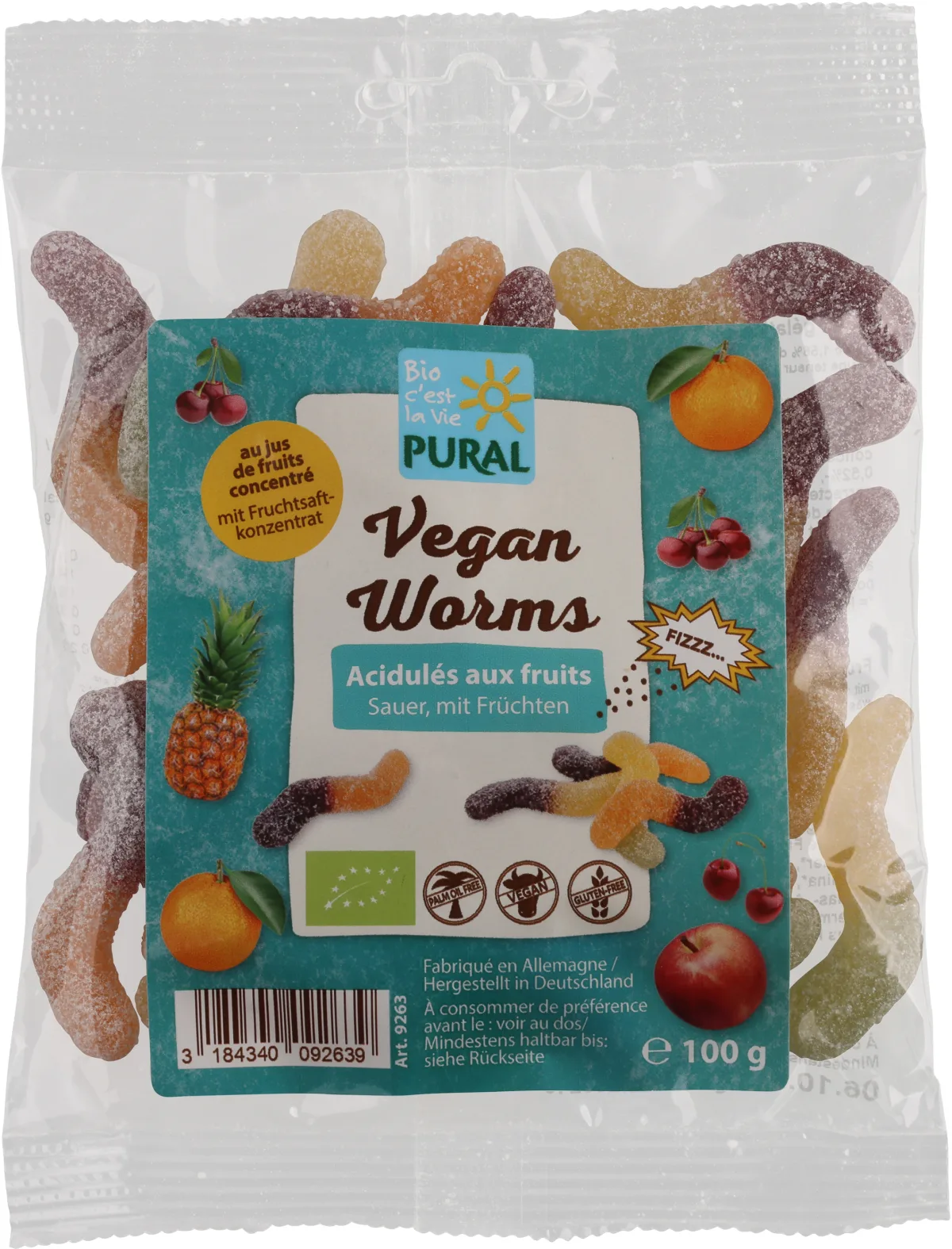Vegan Worms - vers de terre gélifiés aux fruits acidulés sans gélatine