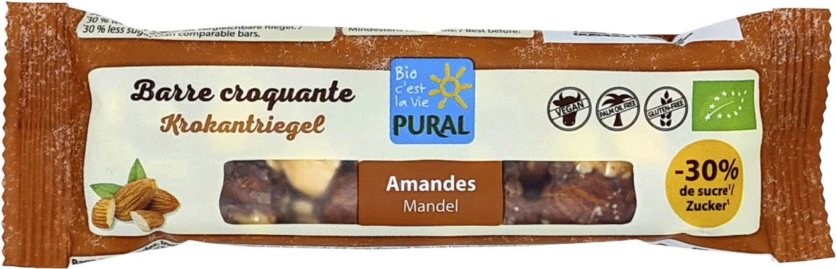 Barre croquante amandes -30% de sucre