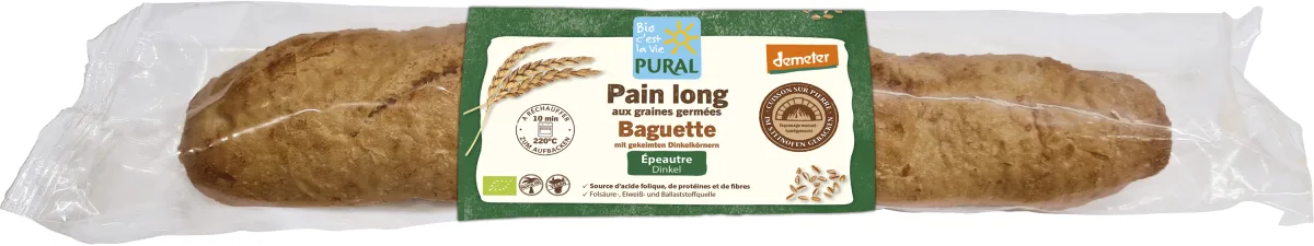 Pain long aux graines germées d'épeautre demeter à réchauffer