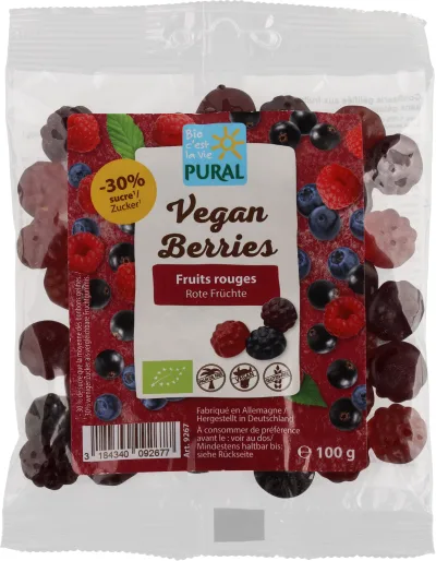 Vegan Berries - baies de fruits rouges gélifiées  -30% sucre sans gélatine