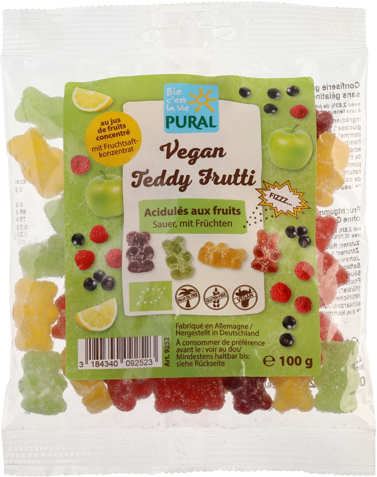 Vegan Teddy Frutti oursons gélifiés acidulés aux fruits sans gélatine