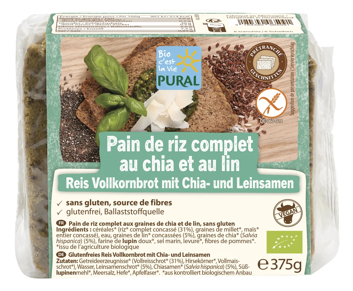 Pain complet de riz aux graines de chia et de lin sans gluten